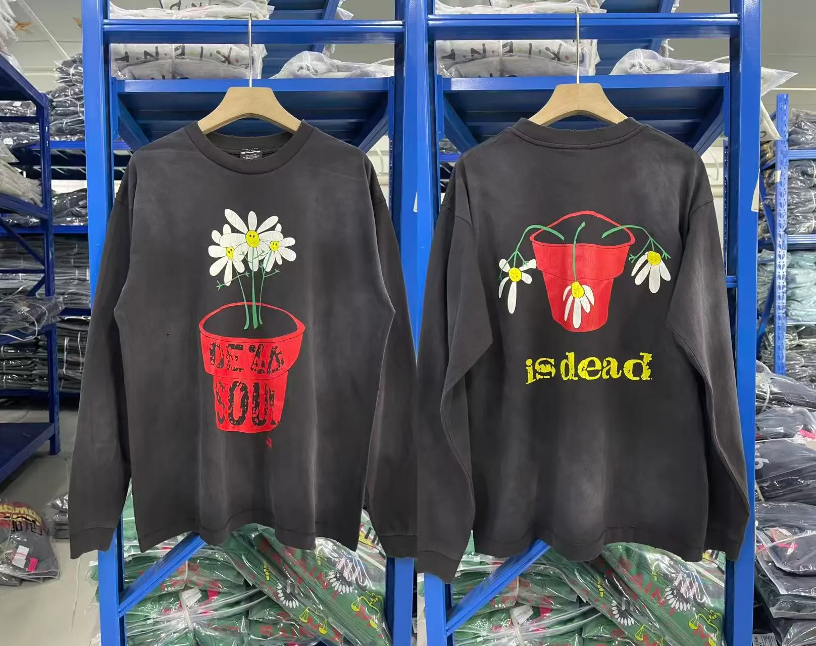Spot ST449 style washed gray P170 Saint Michael 25SS "De La Soul Is Dead" washed old retro long-sleeved T-shirt size S-M-L-XL